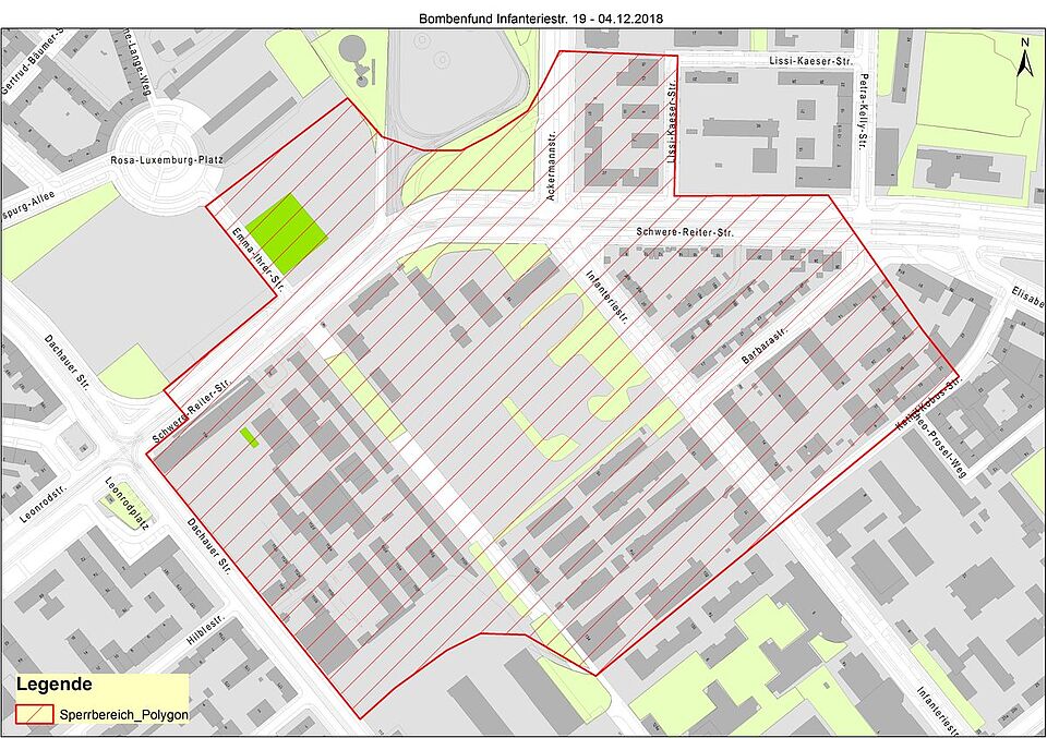 Kartenausschnitt Sperrzone Bombenfund München Infanteriestraße 4.12.2018